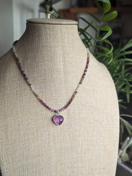 Ruby and Tourmaline Beaded Necklace