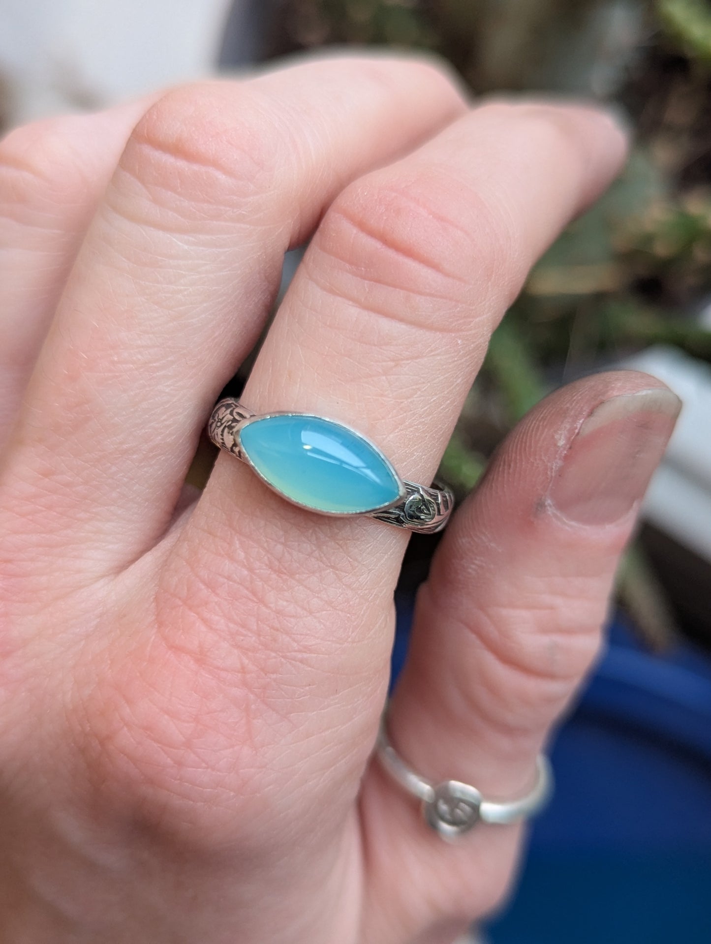 Aqua Chalcedony Marquise Sterling Silver Ring - Size 10.5