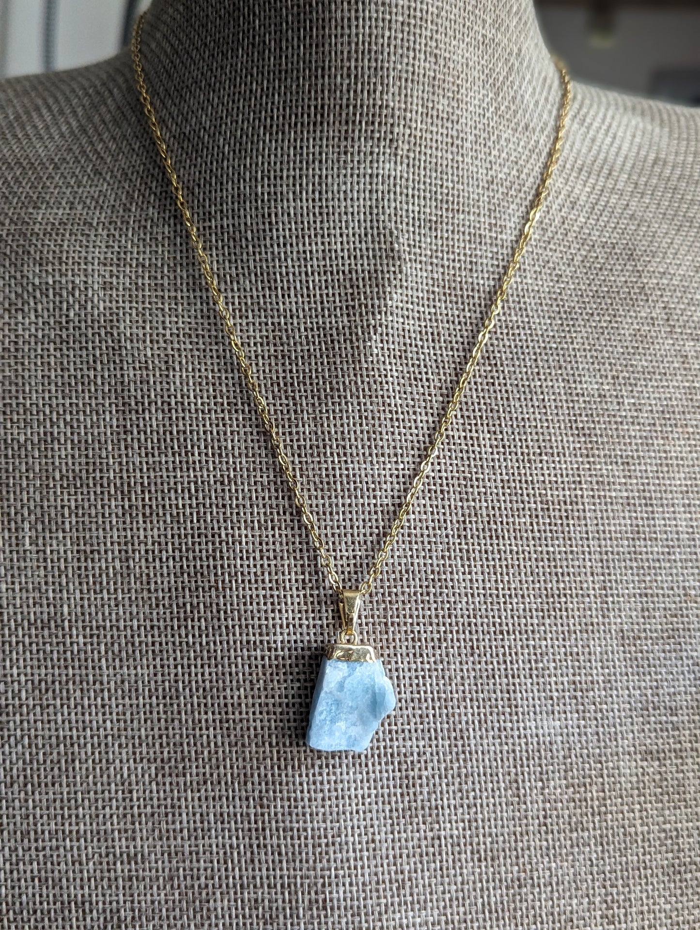 Raw Aquamarine Pendant on  Stainless Chain (Silver or Gold)