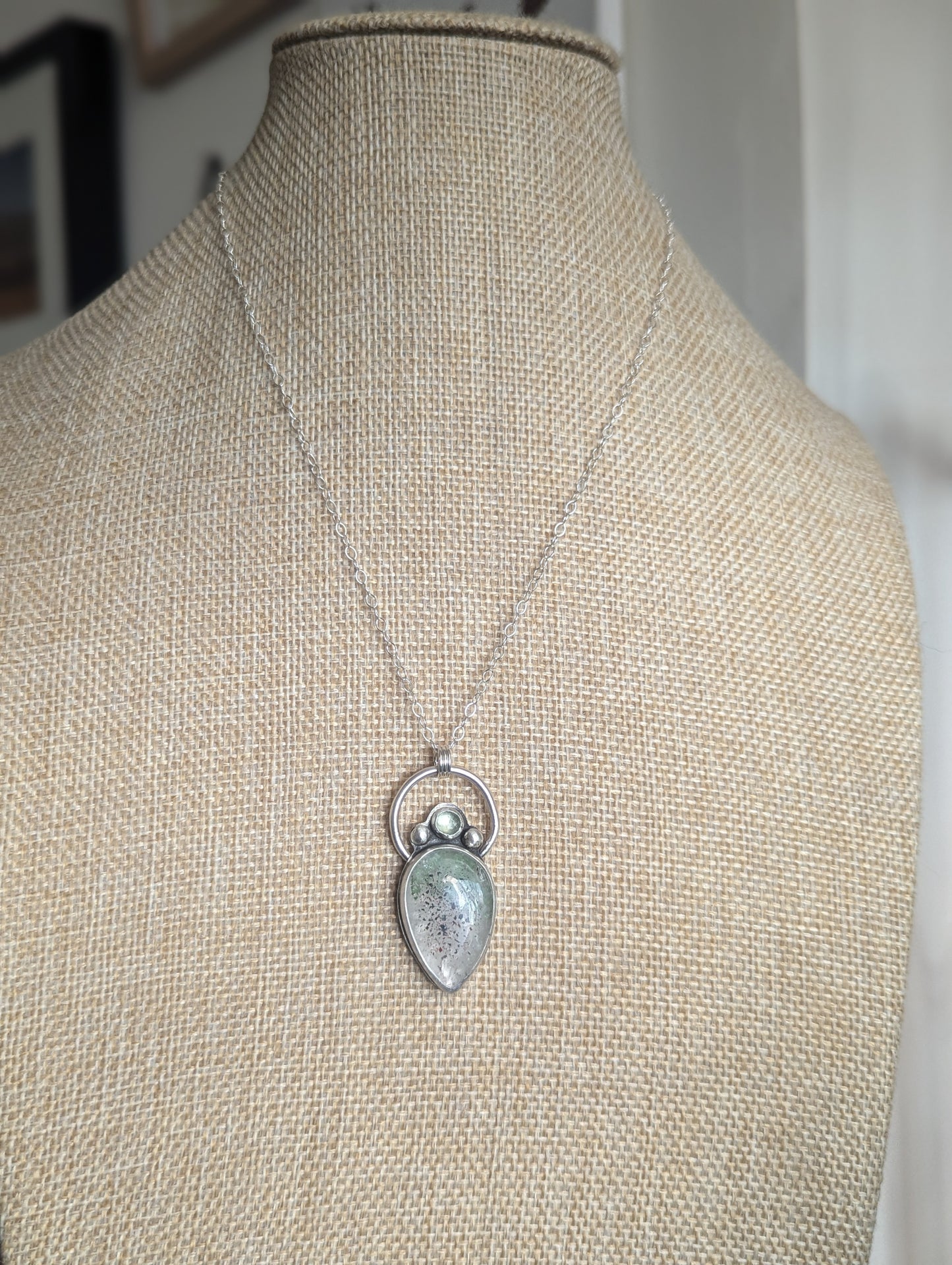 Lodolite and Green Kyanite Sterling Necklace