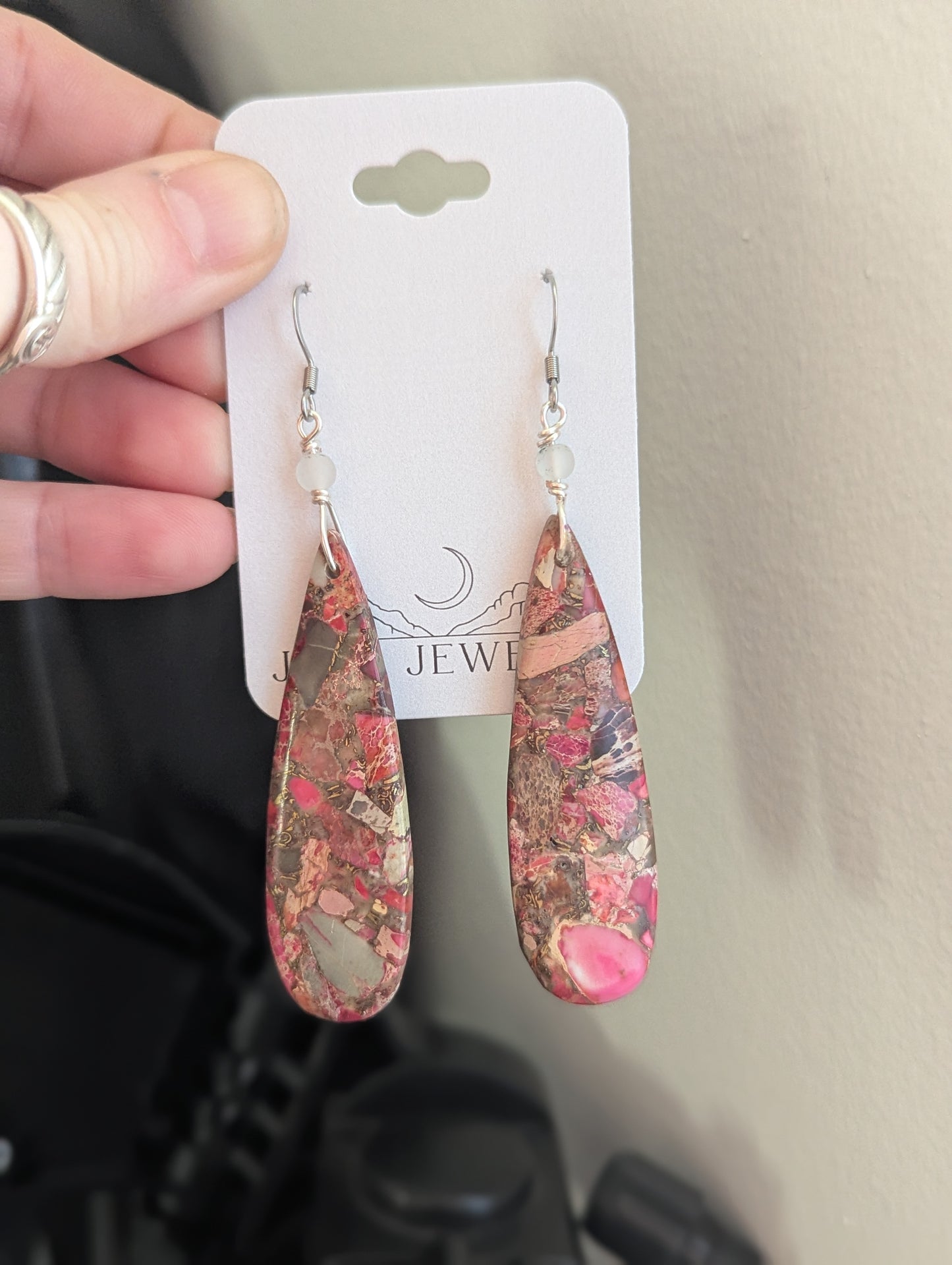 Pink Sea Sediment Jasper Silver Drops