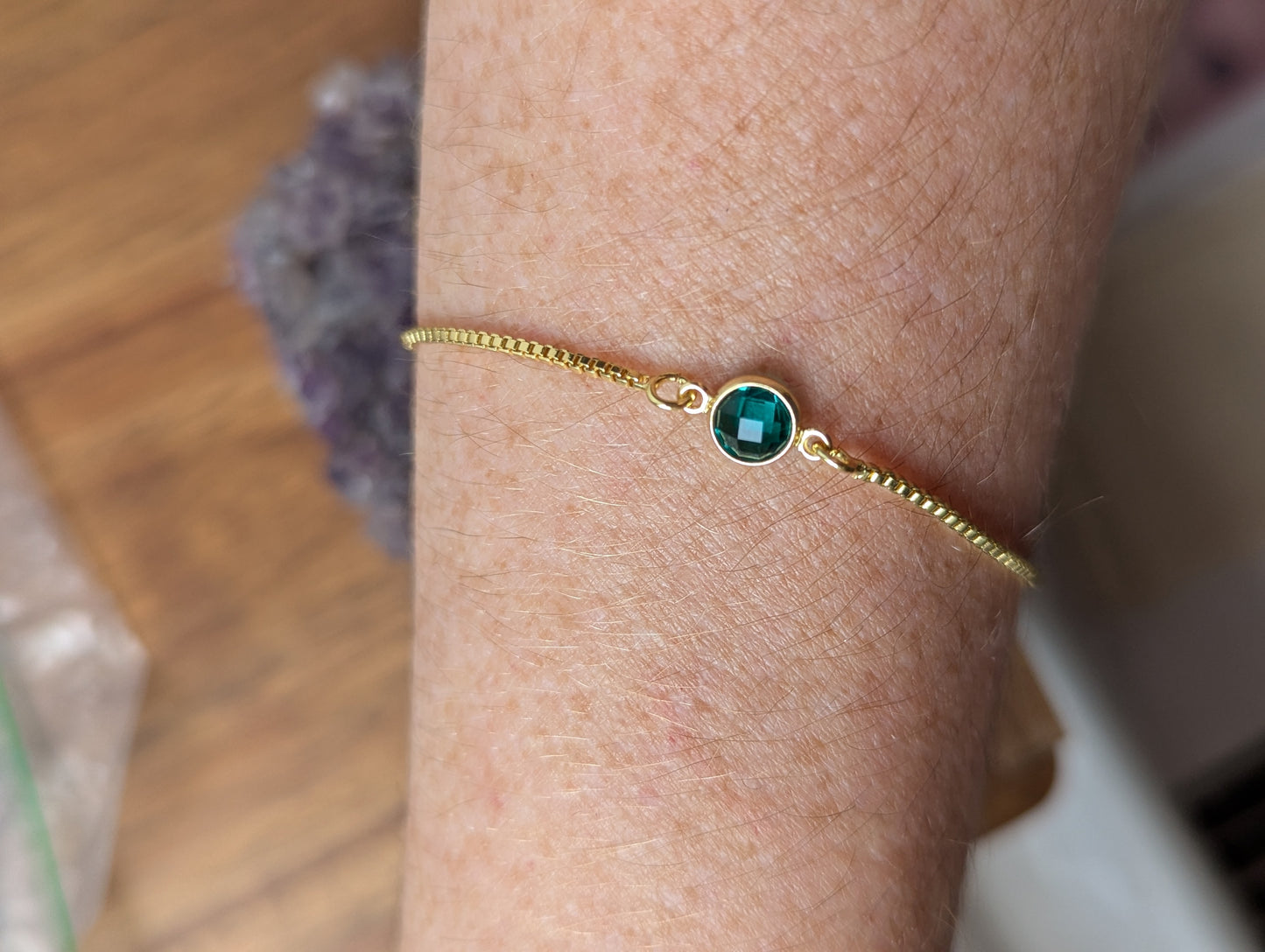 Small Faceted Round Gold Slider Bracelet (various colors available)