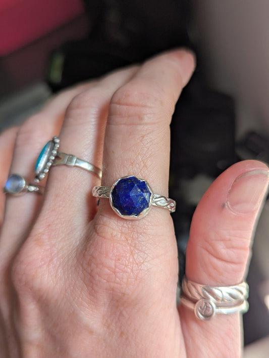 Faceted Lapis Lazuli Braided Band Sterling Ring - Size 11