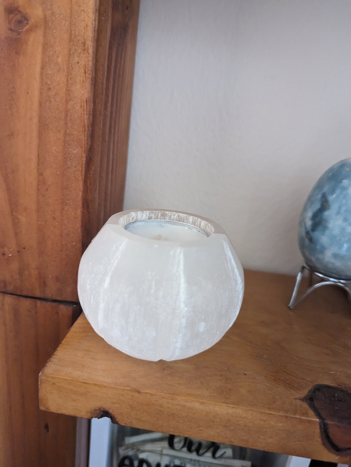 Selenite Round Bulb Tealight Candle Holder