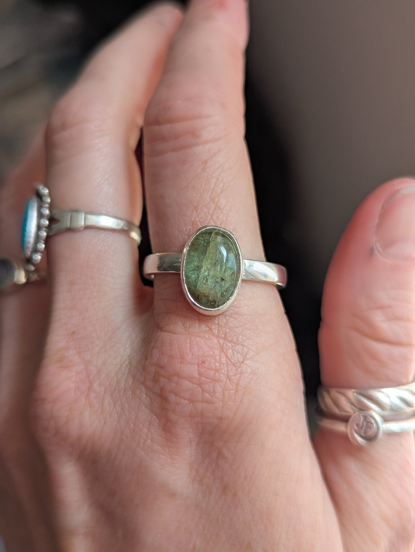 Green Kyanite Oval Sterling Ring - Size 12
