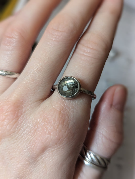Pyrite and Quartz Doublet Sterling Silver Ring - size 9.5