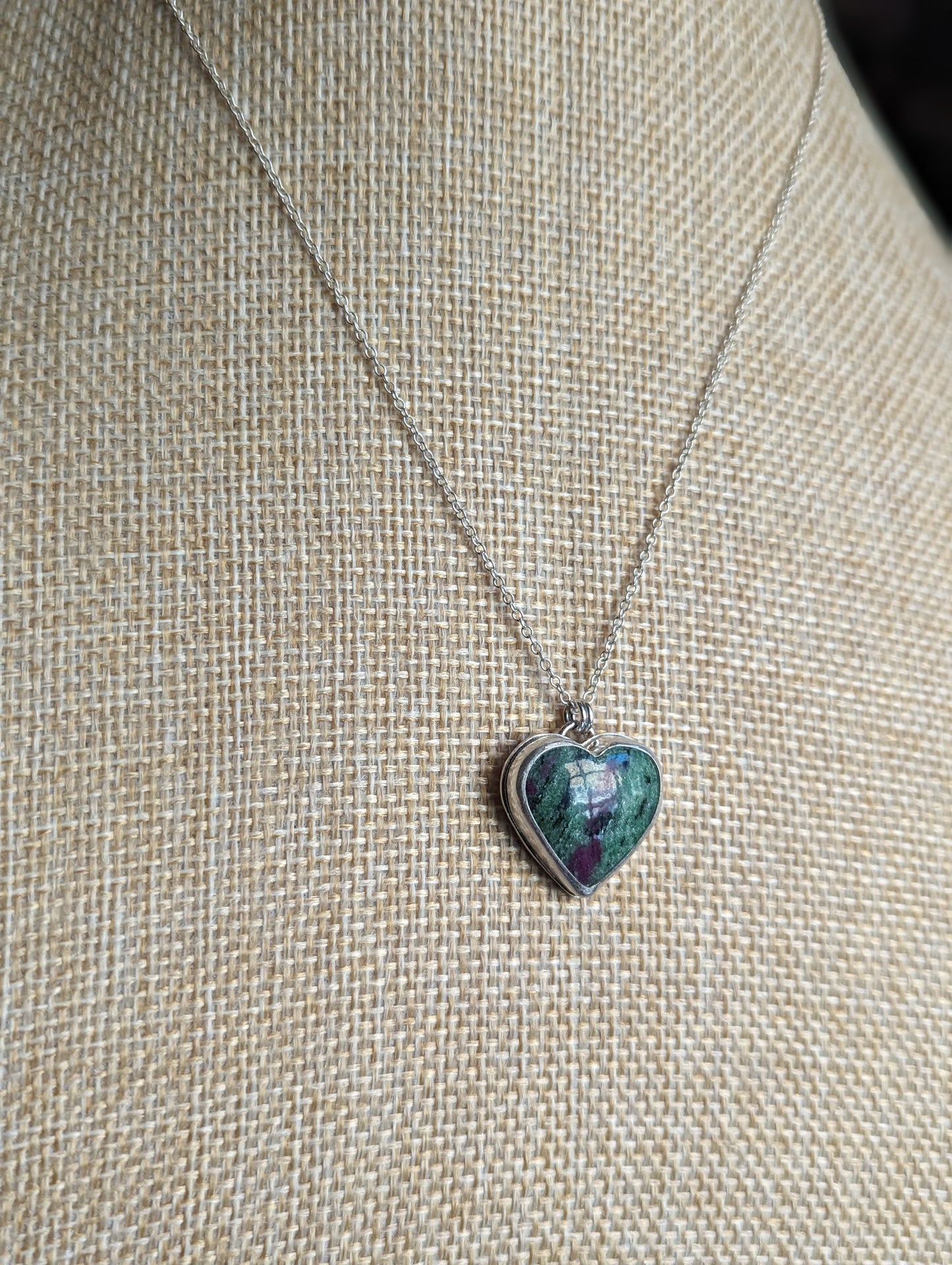 Ruby Zoisite Heart Sterling Silver Necklace