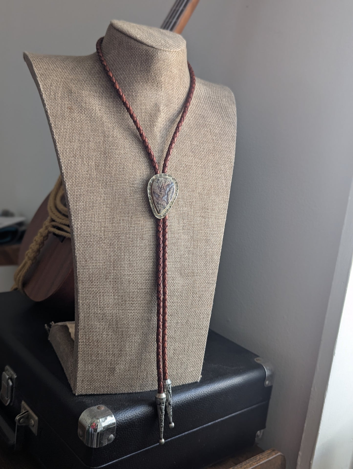 Purple Moss Agate Leather Bolo Tie