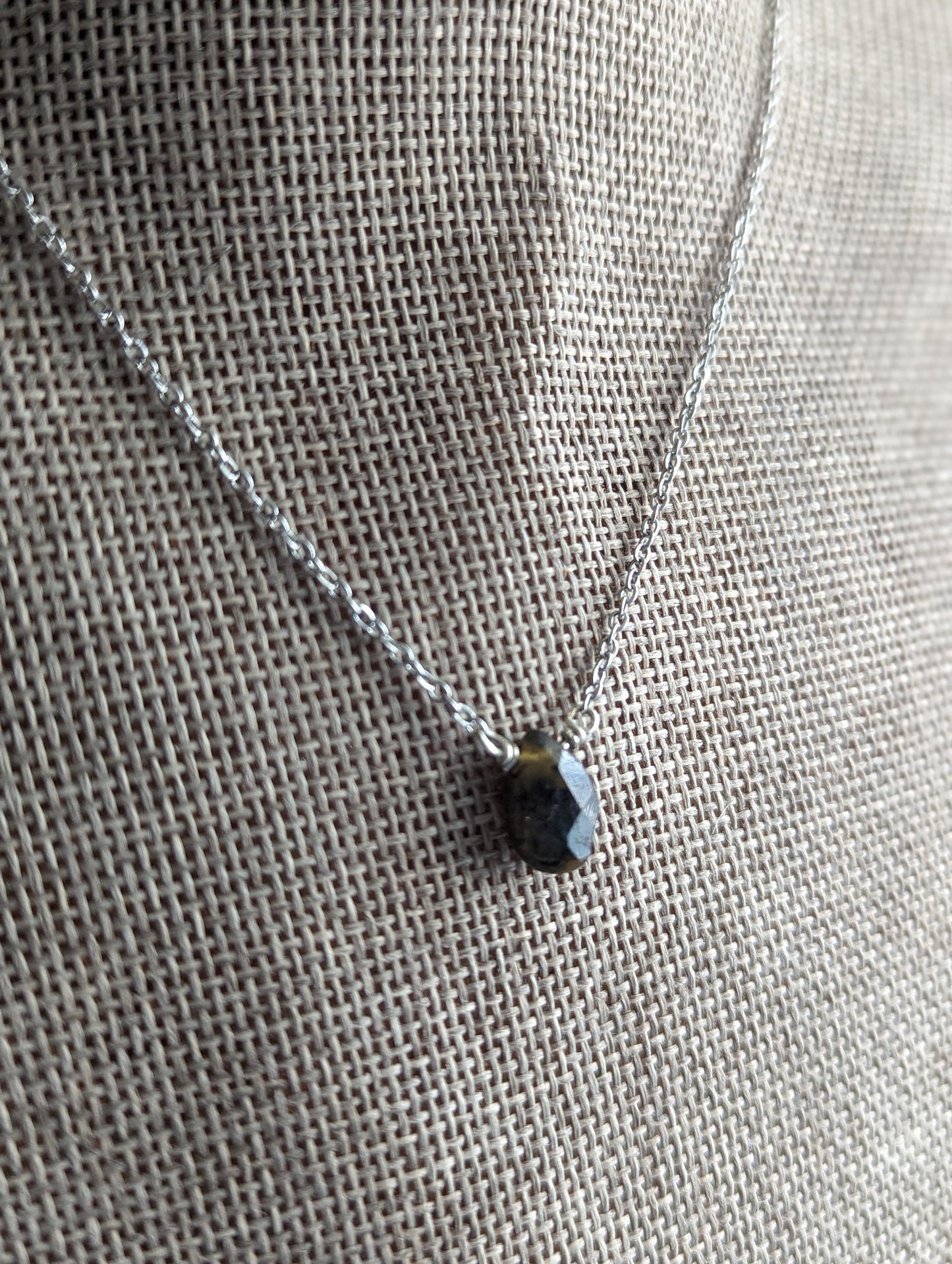 Faceted Labradorite Tear Drop Pendant on Stainless