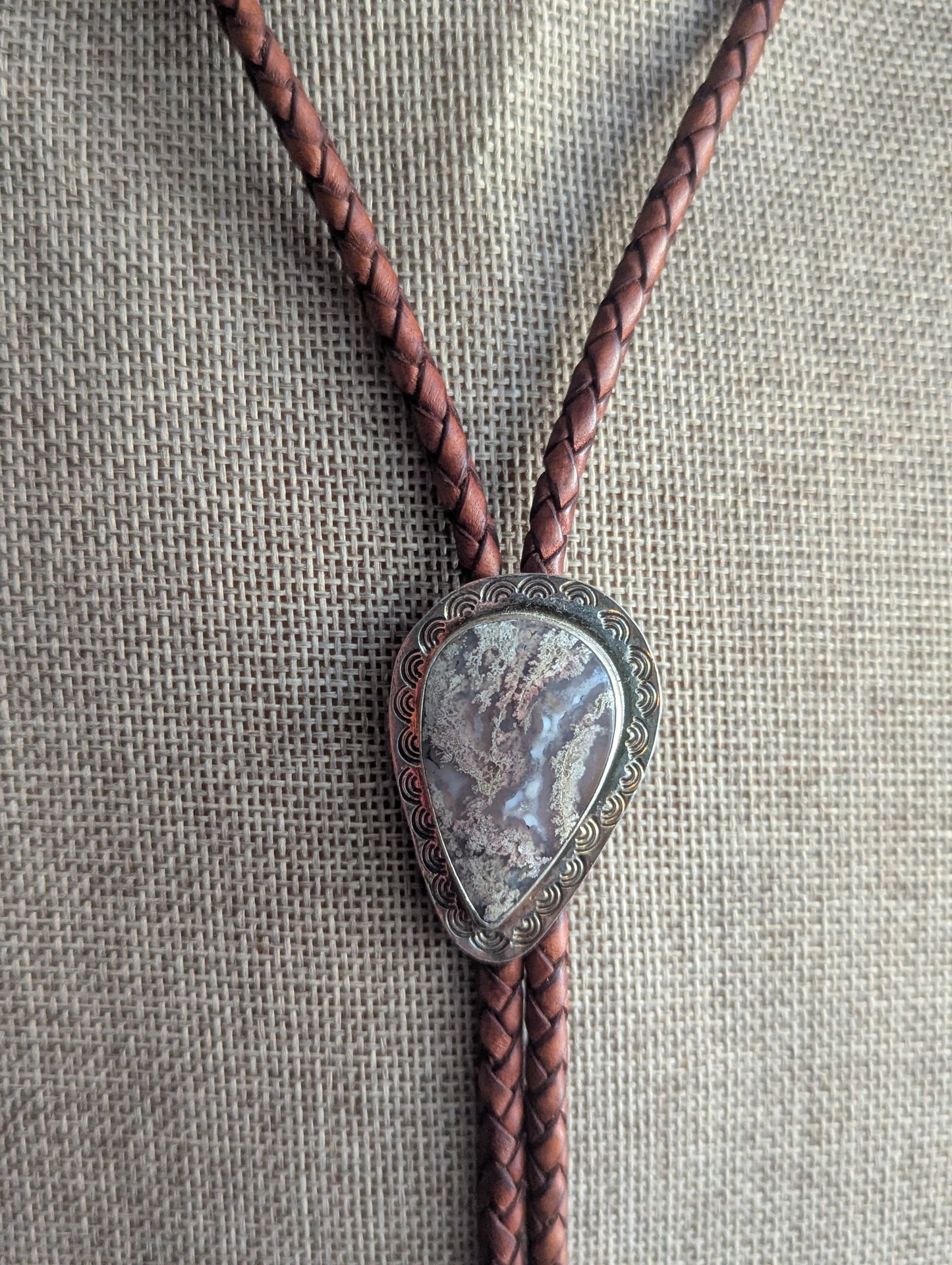 Purple Moss Agate Leather Bolo Tie