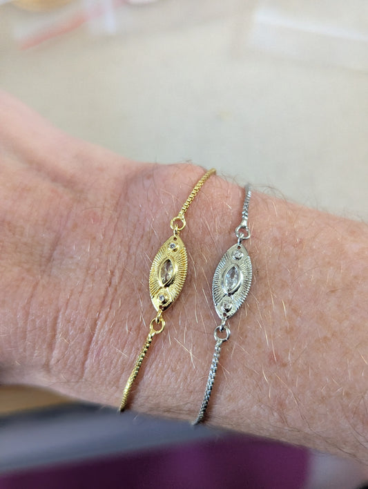 CZ Crystal Marquise Eye Slider Bracelet (Silver or Gold)