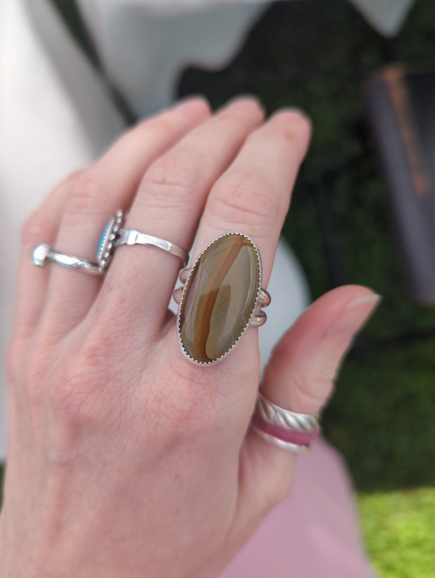 Scenic Jasper Oval Statement Ring - size 8.5