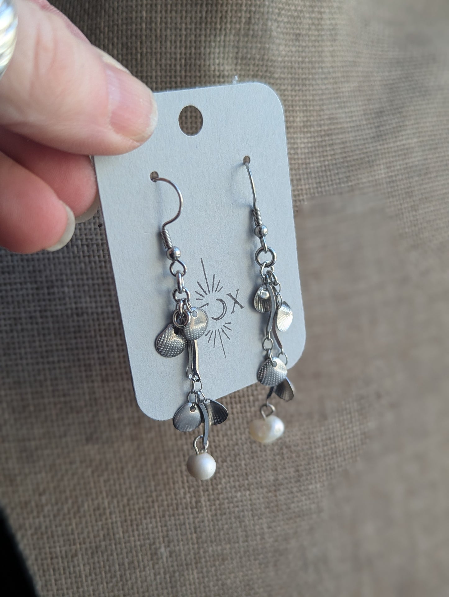 Dangly Silver Shell and Freshwater Pearl Earrings