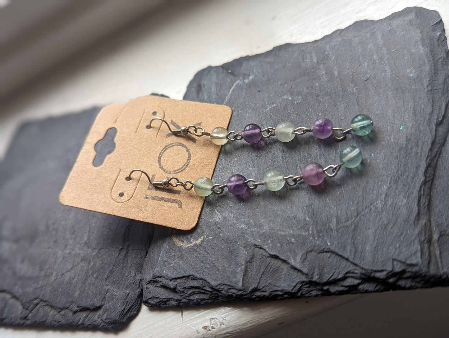 Rainbow Fluorite Wirewrapped Drop Earrings