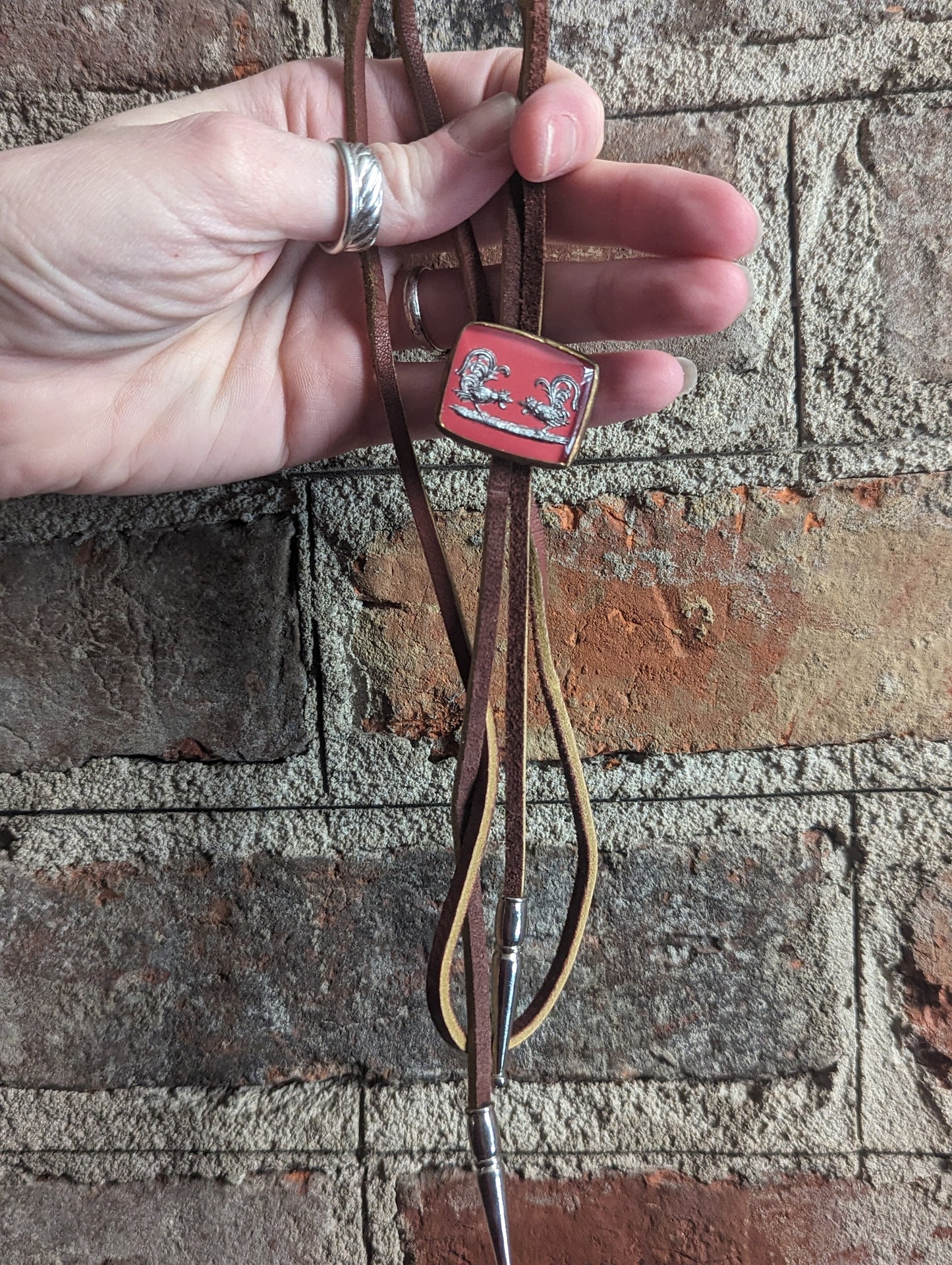 Vintage Rooster Suede Leather Bolo Tie