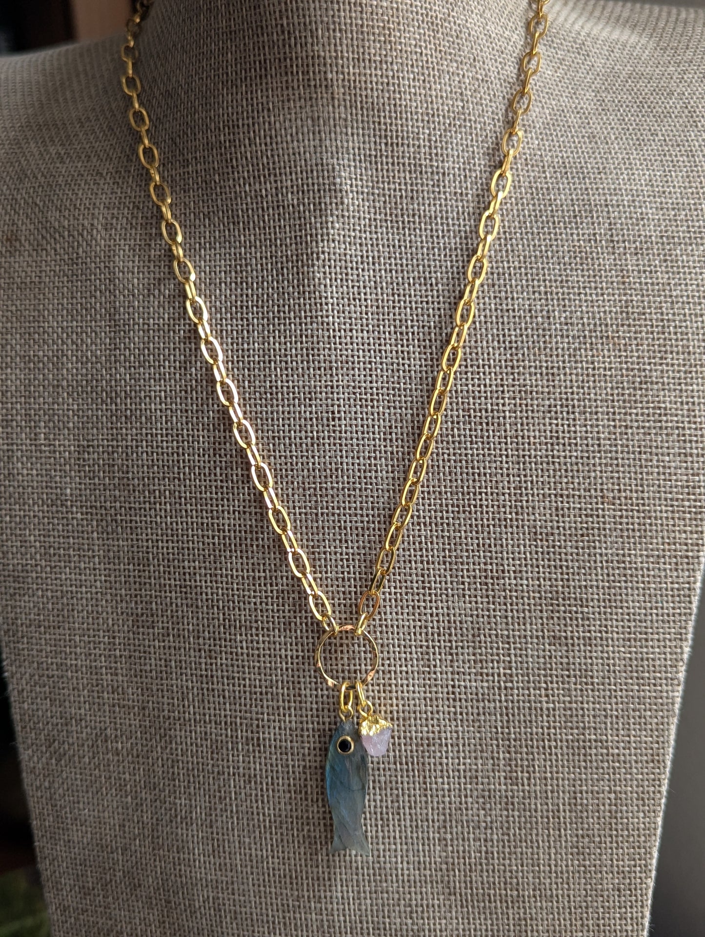 Labradorite Fishy Gold Necklace