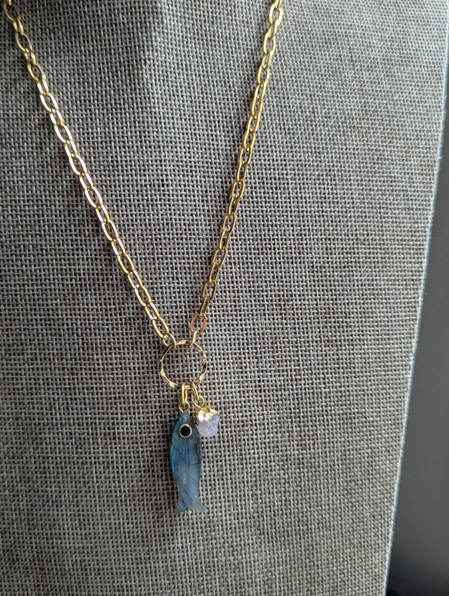 Labradorite Fishy Gold Necklace