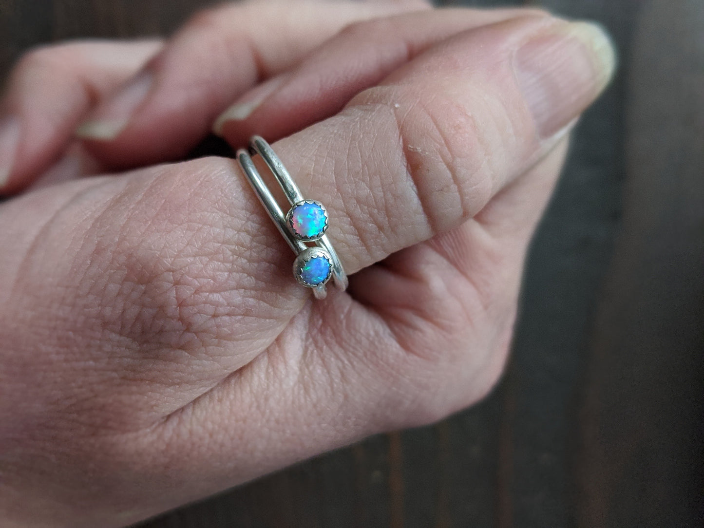 Blue Opal and Sterling Silver Ring (MTO - any size)