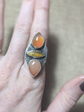 Agate and Tigers Eye Handstamped Sterling Silver Ring - (MTO)