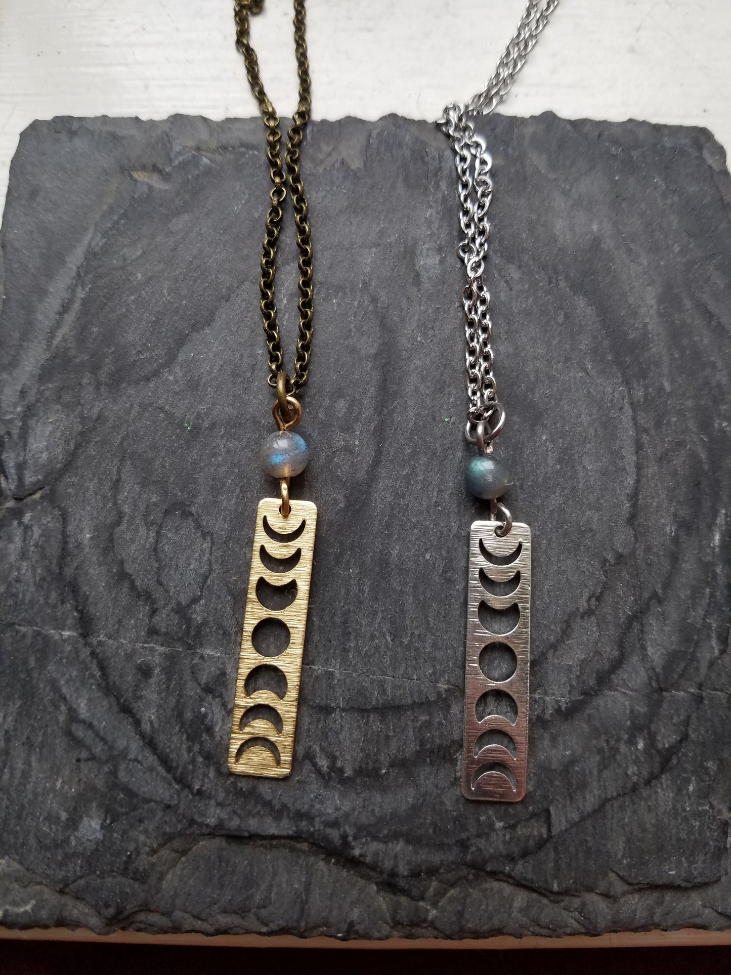 Moon Phase and Labradorite Necklace (Brass or Silver)