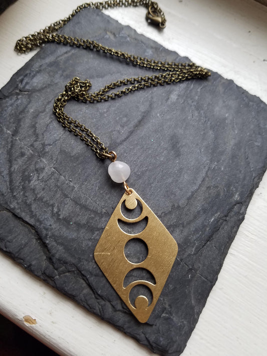Brass Moon Phase and Moonstone Necklace