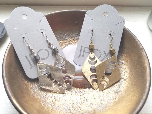 Moon Phase and Hematite Earrings (Gold or Silver)