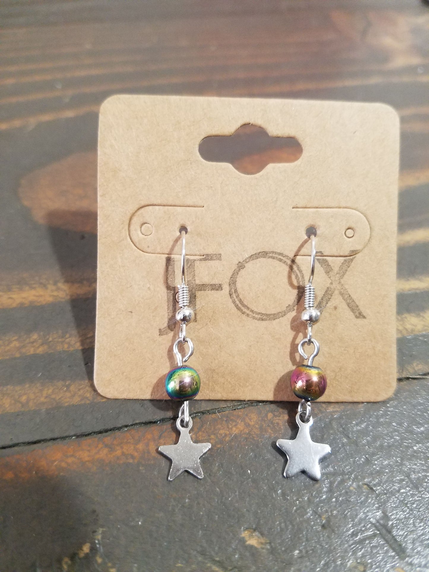 Rainbow Hematite Star Earrings