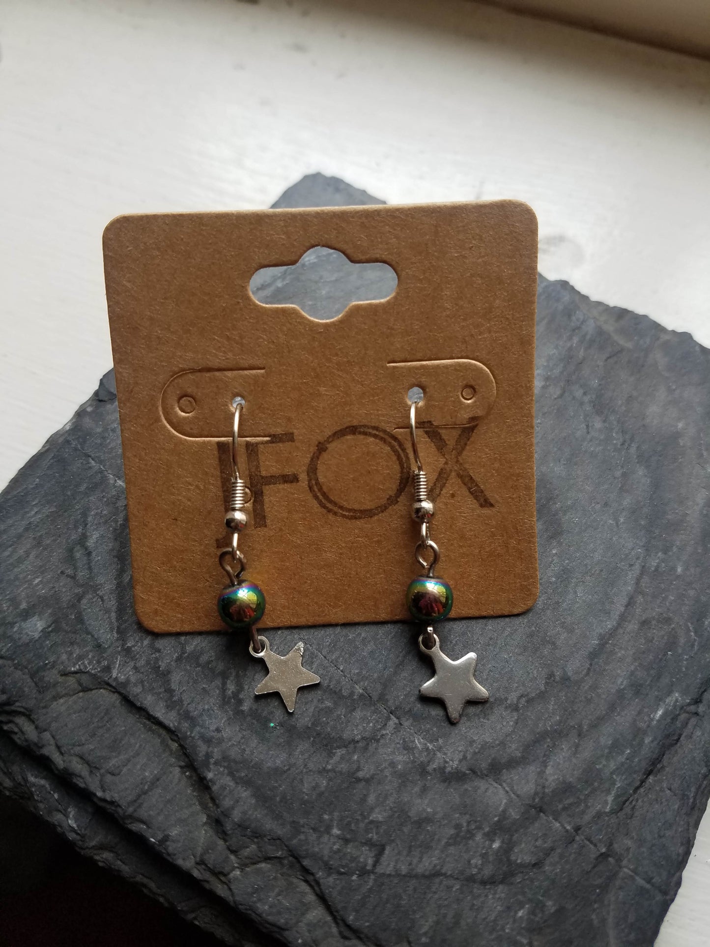 Rainbow Hematite Star Earrings