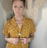 Light Blue Amazonite Brown Leather Bolo Tie