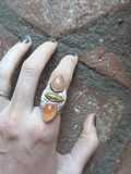 Agate and Tigers Eye Handstamped Sterling Silver Ring - (MTO)