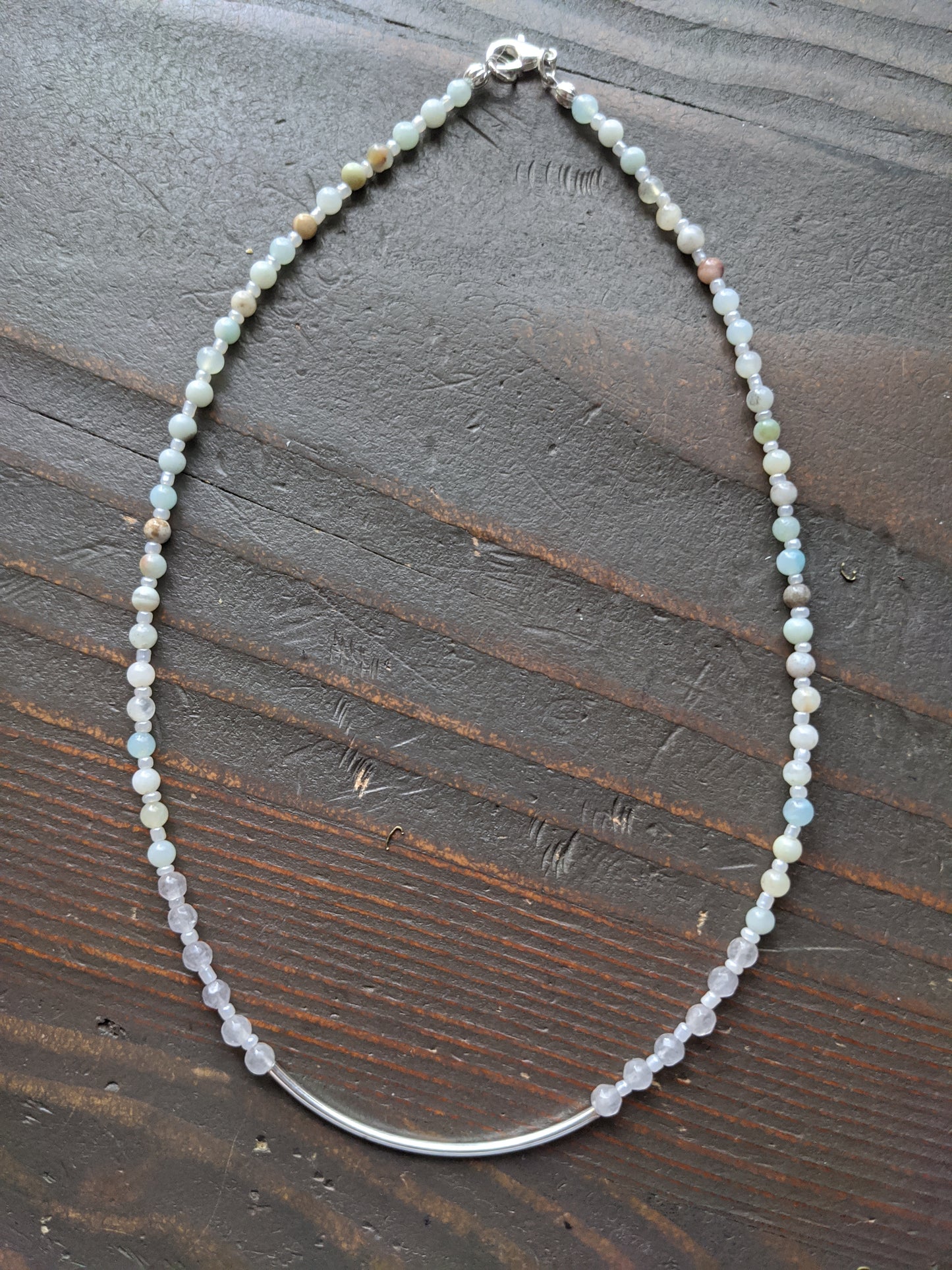 Amazonite  with Quartz and Silver Bar Short Statement Necklace