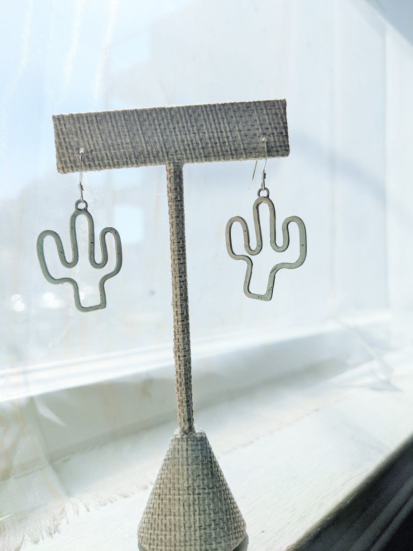 Hammered Sterling Silver Cactus Silhouette Earrings (MTO)