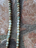 Aqua Terra Jasper and Silver Hammered Crescent Moon Pendant Necklace