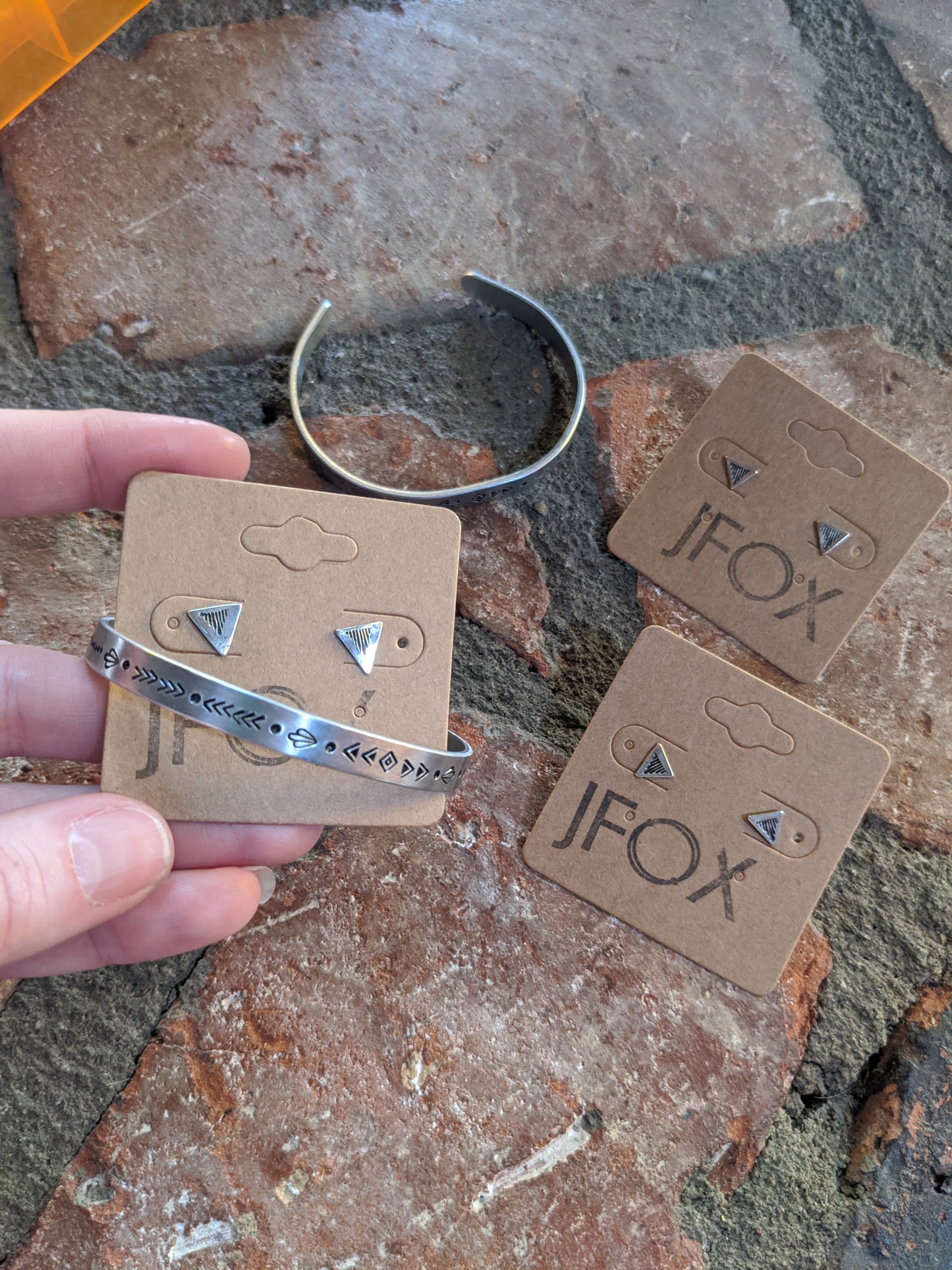 Handstamped Sterling Silver Triangle Studs (MTO)