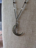 Crescent Moon Quartz Crystal and Rutilated Quartz Necklace