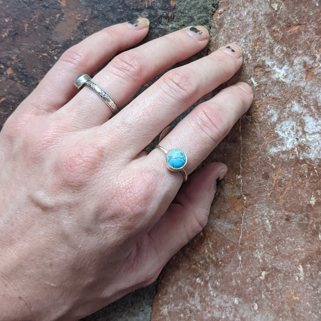 8mm Light Turquoise Howlite Sterling Silver Ring - Various Sizes Available