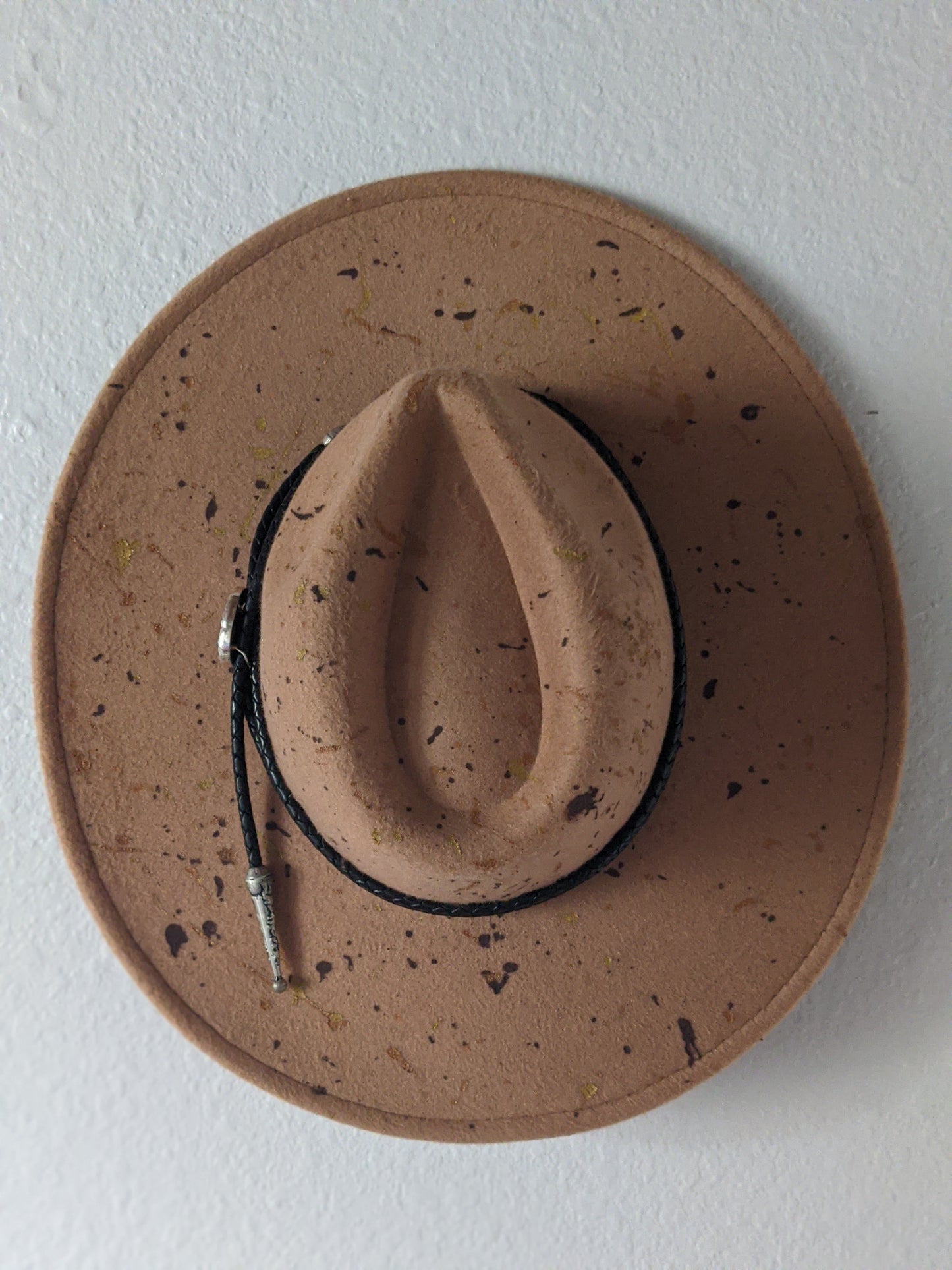 Wide Brim Camel Splatter Hat with Pyrite Hat Band - Size Large