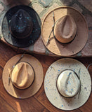 Wide Brim Camel Splatter Hat with Pyrite Hat Band - Size Large