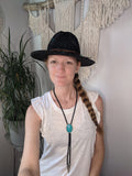 Vibrant Teal Blue Stone and Black Leather Bolo Tie