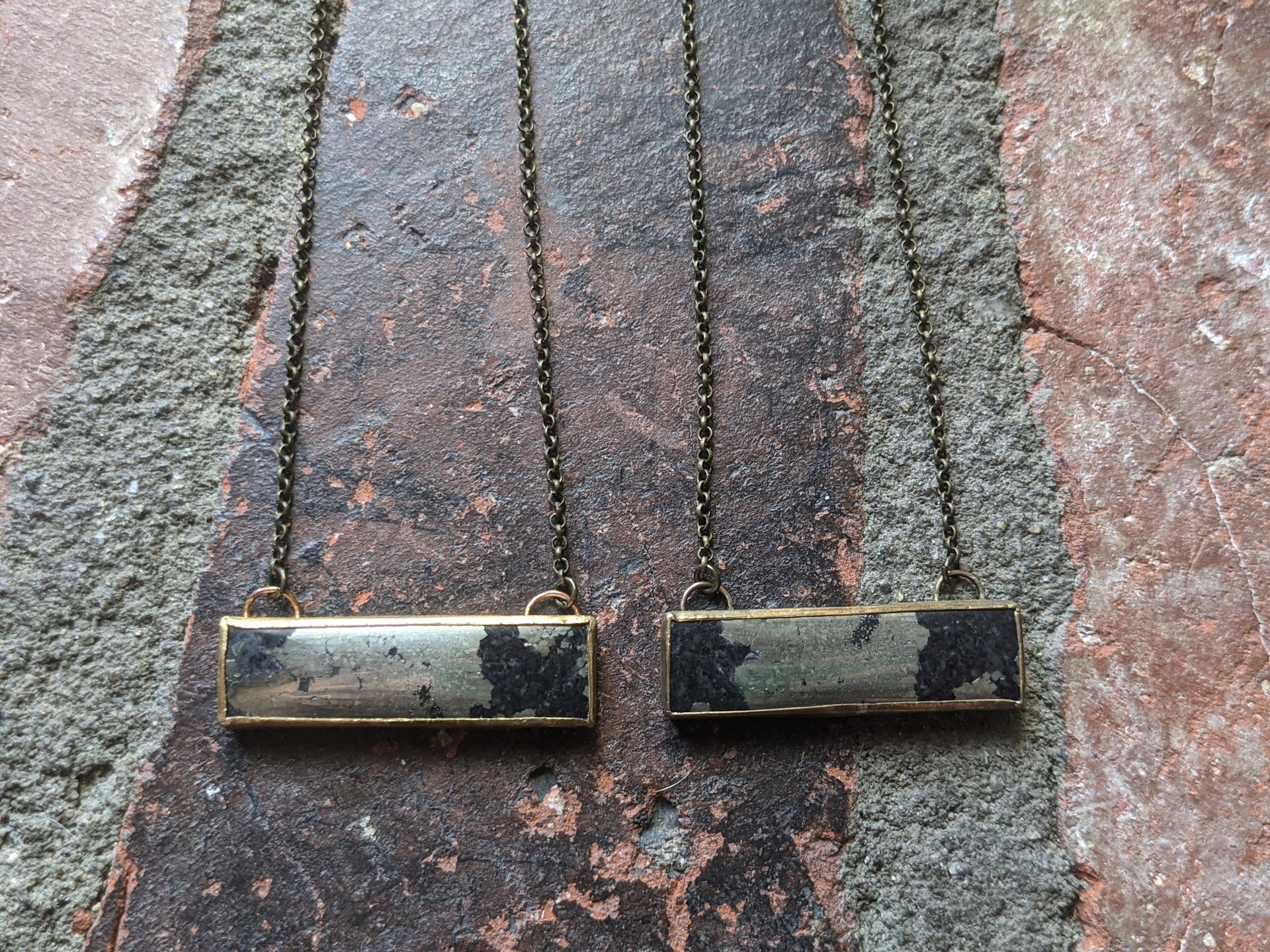 Apache Gold Rectangular Bar Brass Necklace (MTO)