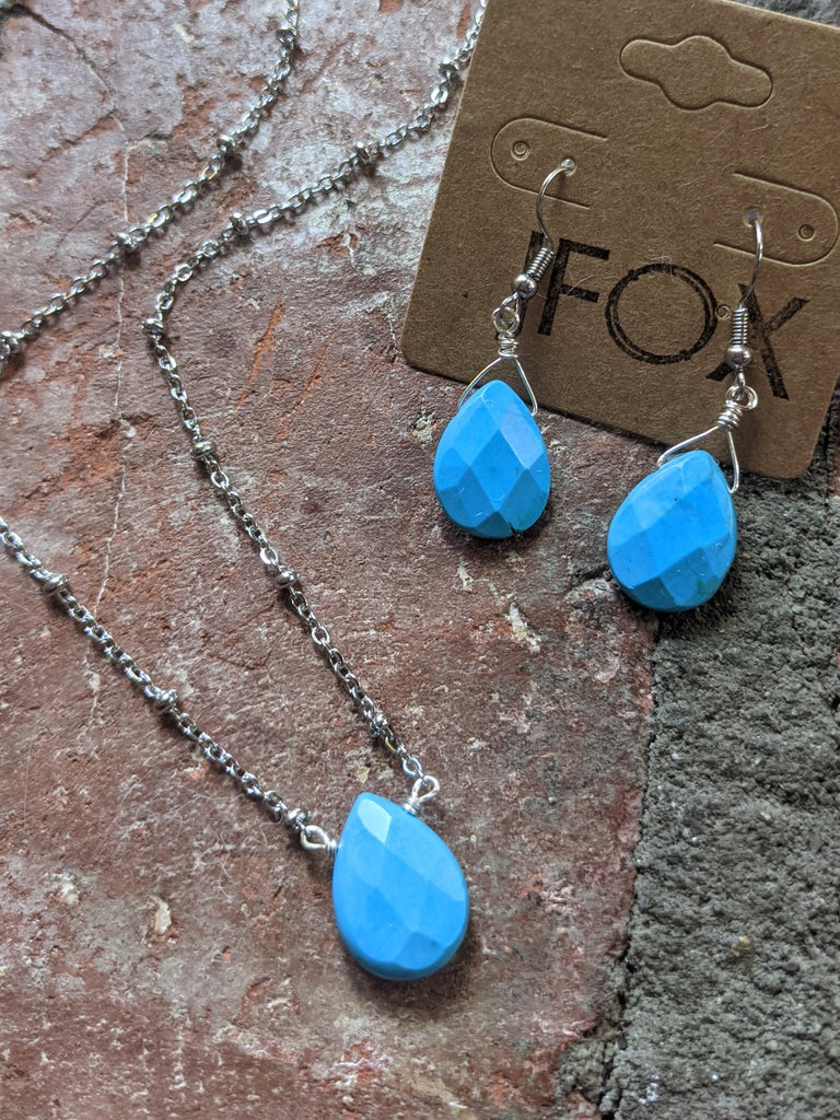 Turquoise Faceted Tear Drop Necklace and Earrings Gift Set