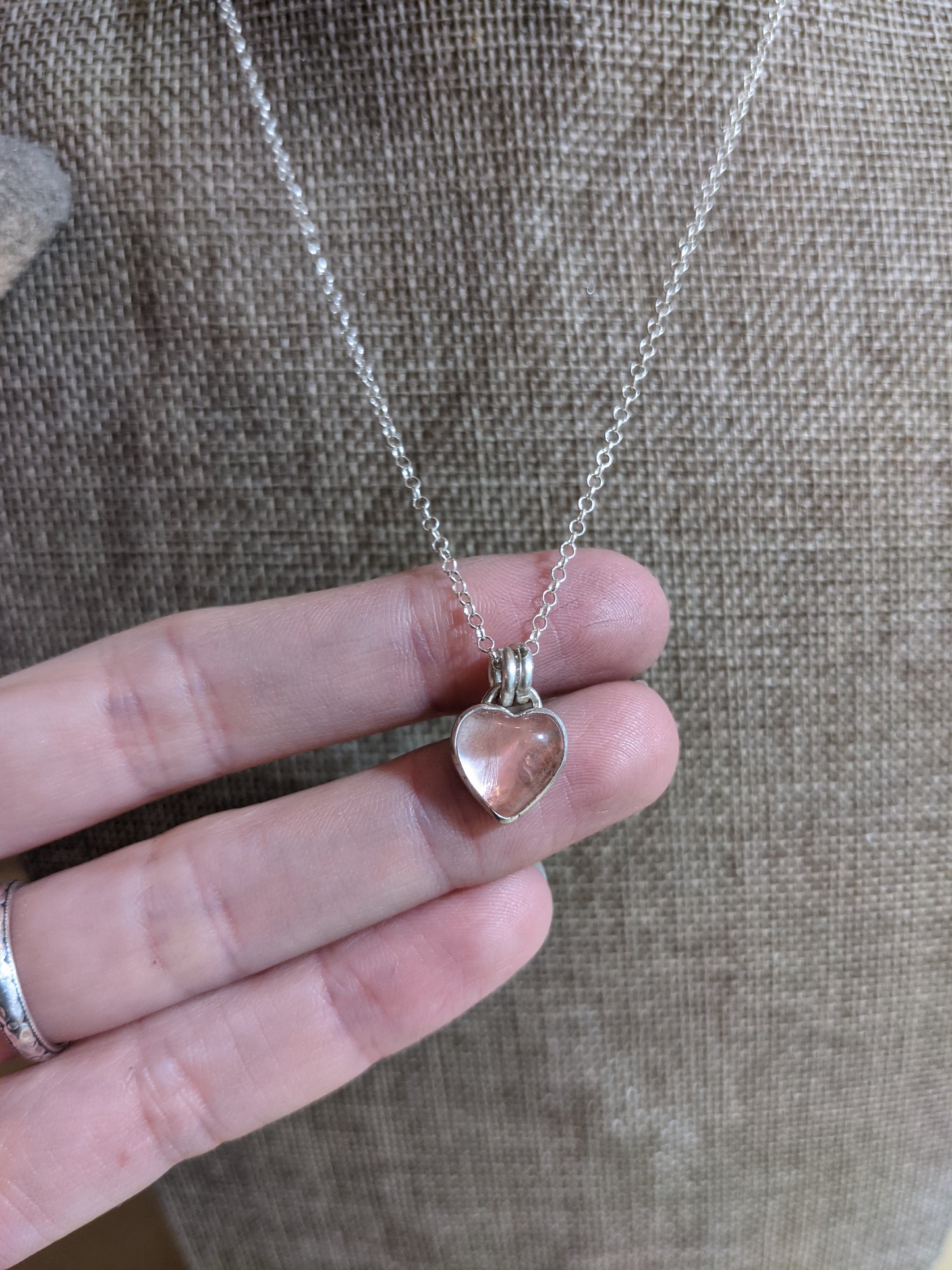 Cherry Quartz Mini Heart Necklace (Silver) MTO