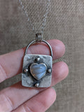 Silver Heart Lock Necklace (Variety of Stones Available) MTO