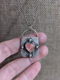 Silver Heart Lock Necklace (Variety of Stones Available) MTO