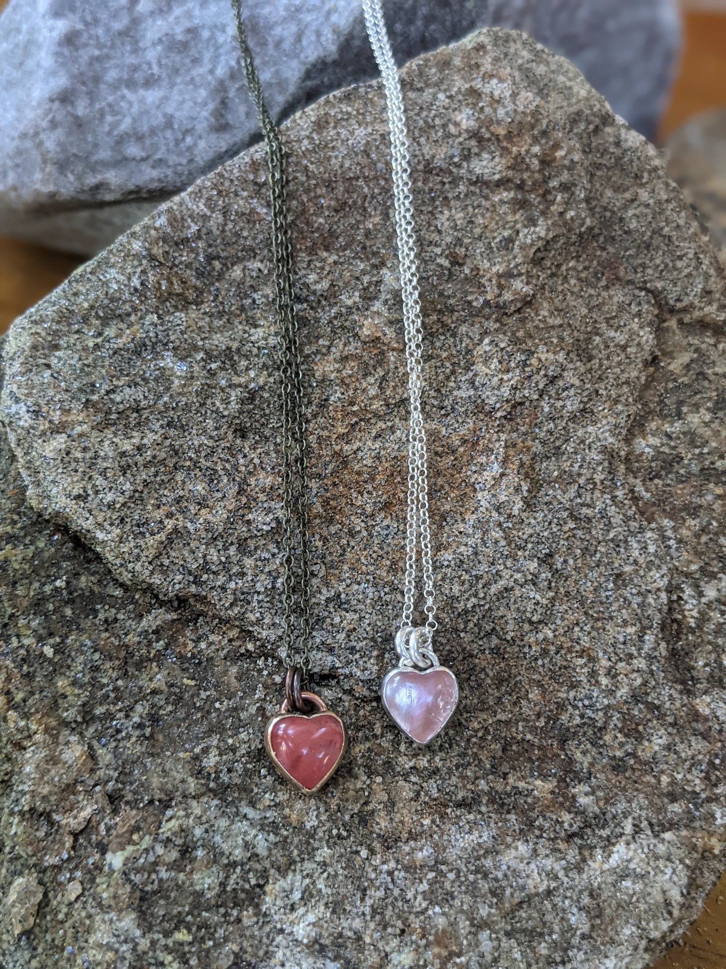 Cherry Quartz Mini Heart Necklace (Silver) MTO