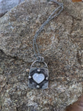 Silver Heart Lock Necklace (Variety of Stones Available) MTO