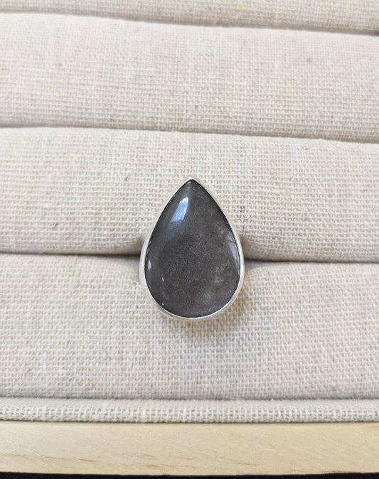 Sheen Obsidian Tear Drop Ring - (MTO)