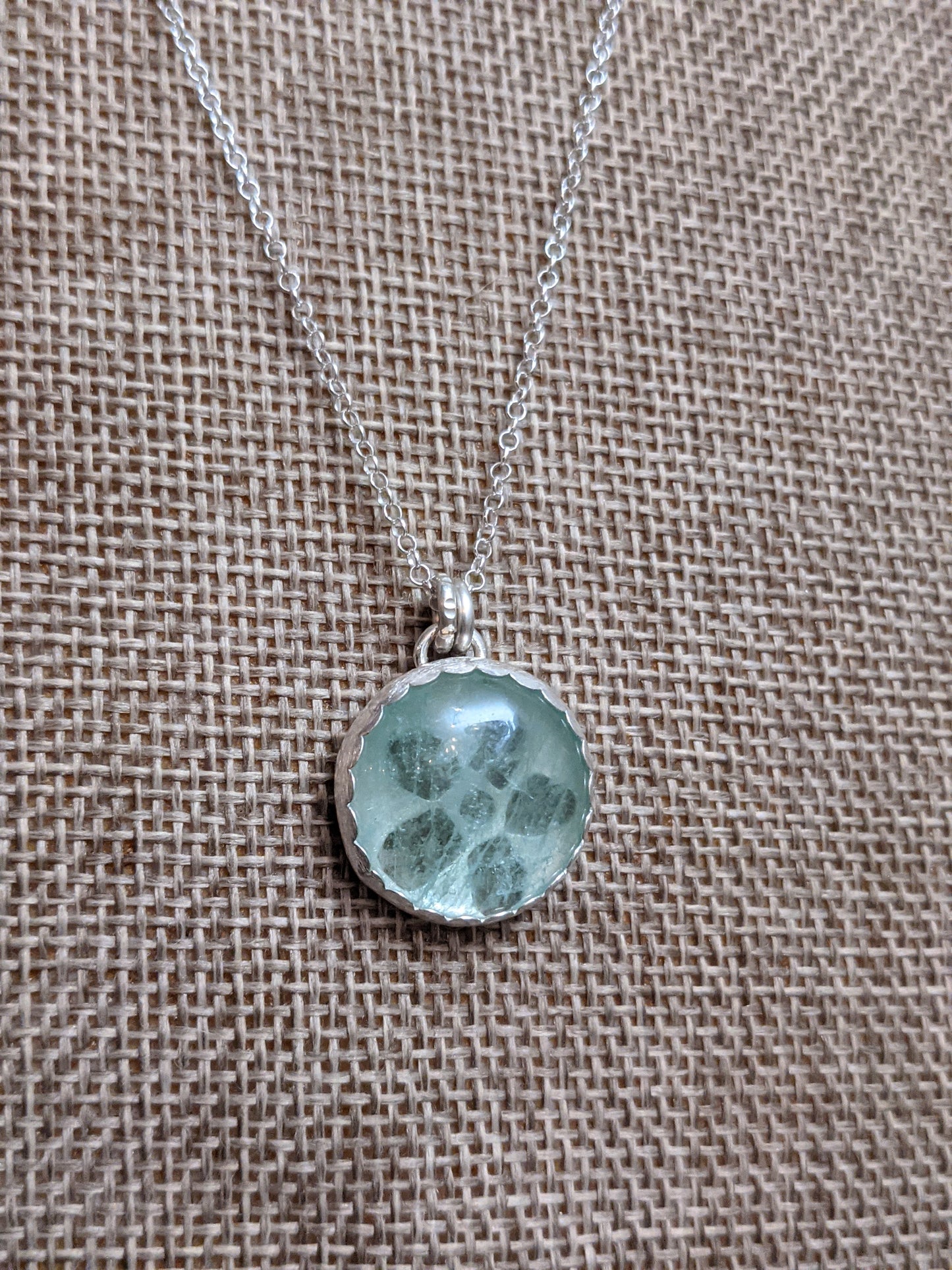 Green Fluorite Floral Cut Out Pendant Sterling Necklace (MTO)