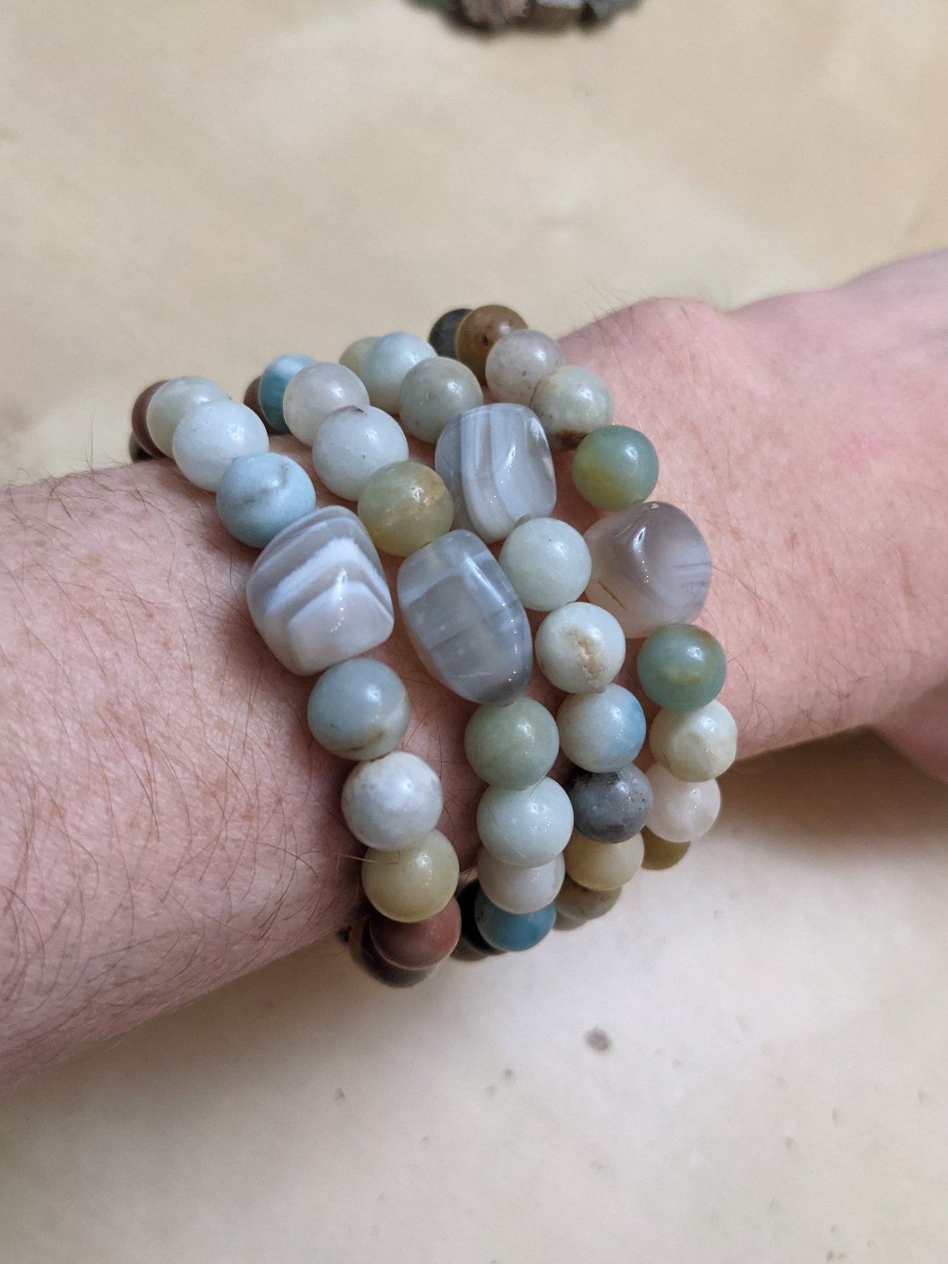 Multi-Color Amazonite and Grey Agate Bracelet - SIZE 7.75"