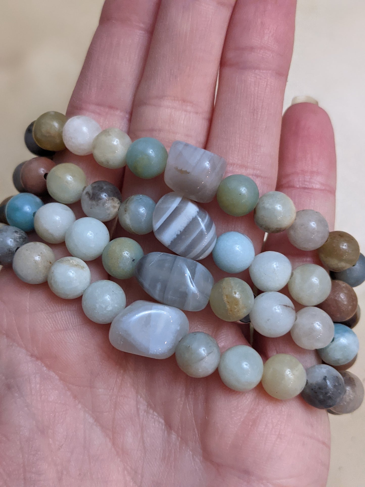 Multi-Color Amazonite and Grey Agate Bracelet - SIZE 7.75"